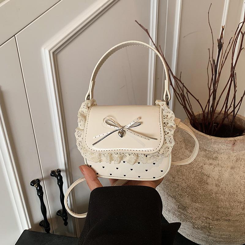 Koreanischer Stil Exquisite Polka Dot Schleife Umhängetaschen Damen Fashiable Spitze Spleiß PU Leder Umhängetasche Damen Handtaschen