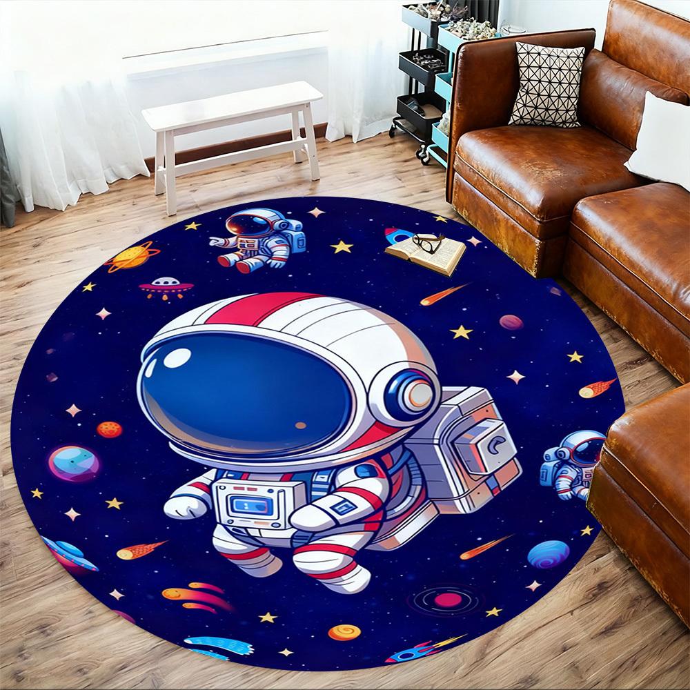 1PC Space Adventure Round Chair Mat Area Rug - Non-Slip, Floor Mat for Office, Bedroom, and Indoor Decor -Gift D1127210