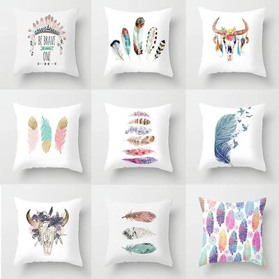 Home Decor Bohemian Feather & Skull Pattern Pillow Covers Pattern Cushion Cover Suitable for Sofa Bedroom Car Pillow Cover