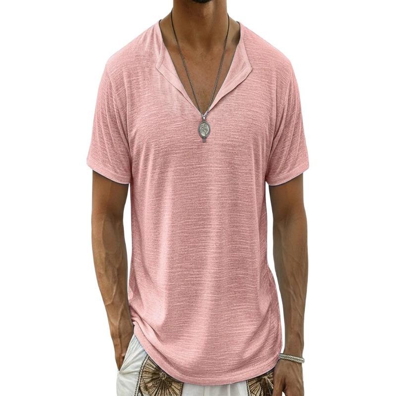Men V Neck Solid Color Loose Casual Short Sleeve Breathable T Shirt