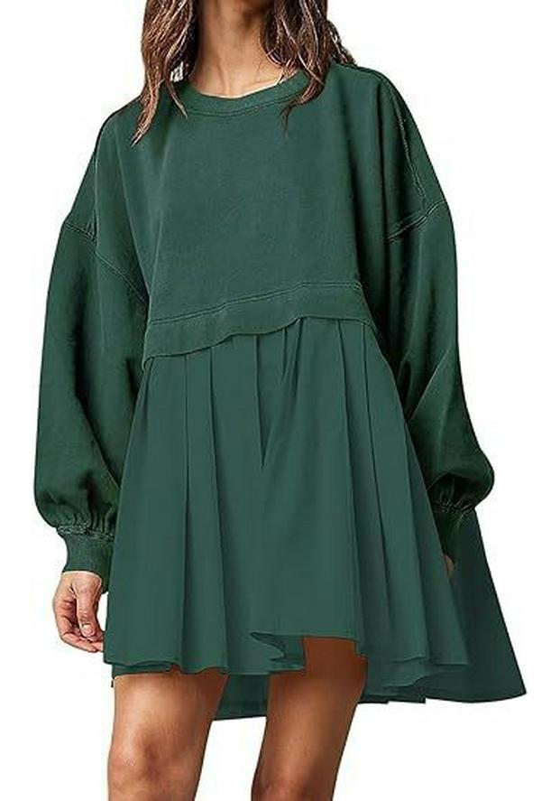 Women's Solid Color Patchwork Pleated Hoodie Dress - Autumn/Winter 2026 Collection