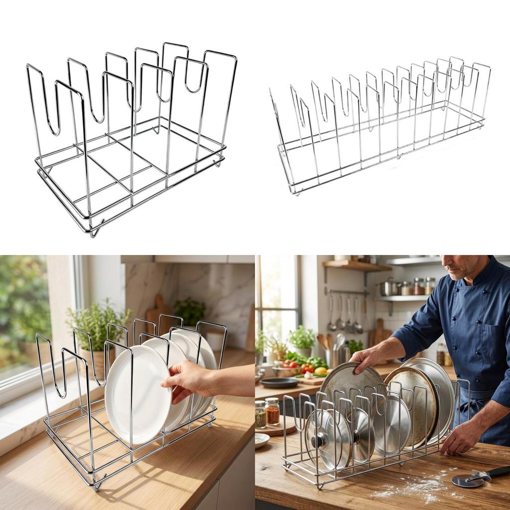 Draining Pizza Pan Rack Versatile Organizer for Restaurant Cooking 4 Slots 37x22x25cm