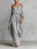 New Gray Chiffon Off-Shoulder Wide Leg Pantsuit for Women Fashion Irregular Hem