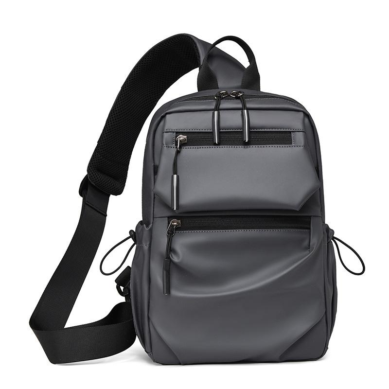Men s breast bag, multi-functional shoulder messenger bag, waterproof leather film, business backpack, large-capacity commuter bag, wholesale delivery серый