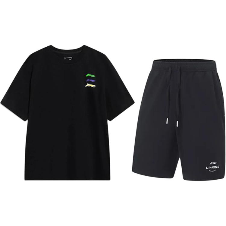 

Li Ning Принт логотипа Простой Модный Удобный Универсальный Пуловер с круглым вырезом Футболка с коротким рукавом Повседневный Спортивный костюм Унисекс Топы YHSV373-2+AKST543-3 XL