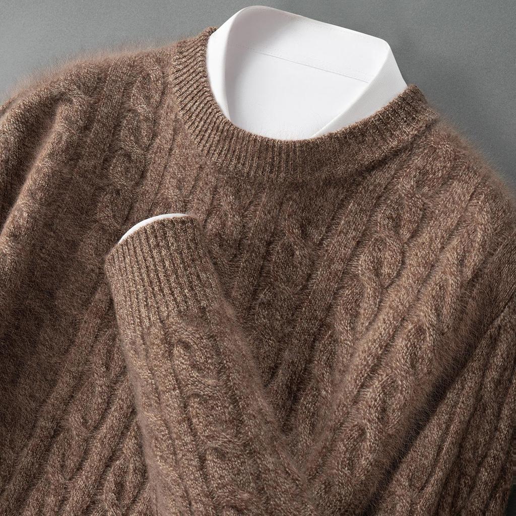 Men's Cashmere Cable Knit Round Neck Sweater - Autumn/Winter Collection