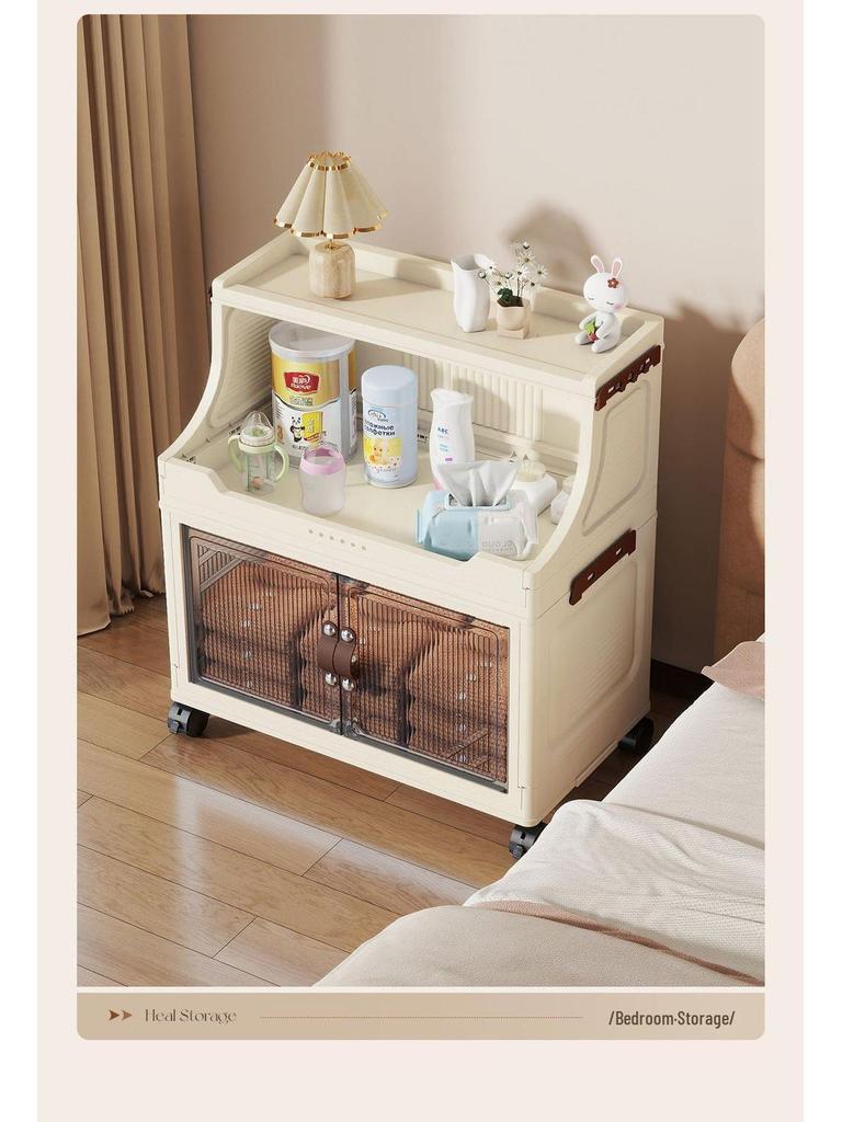 Multi-Layer Folding Bookcase with Wheels - Double Door, Moisture-Proof, Large Capacity, No Assembly Required.