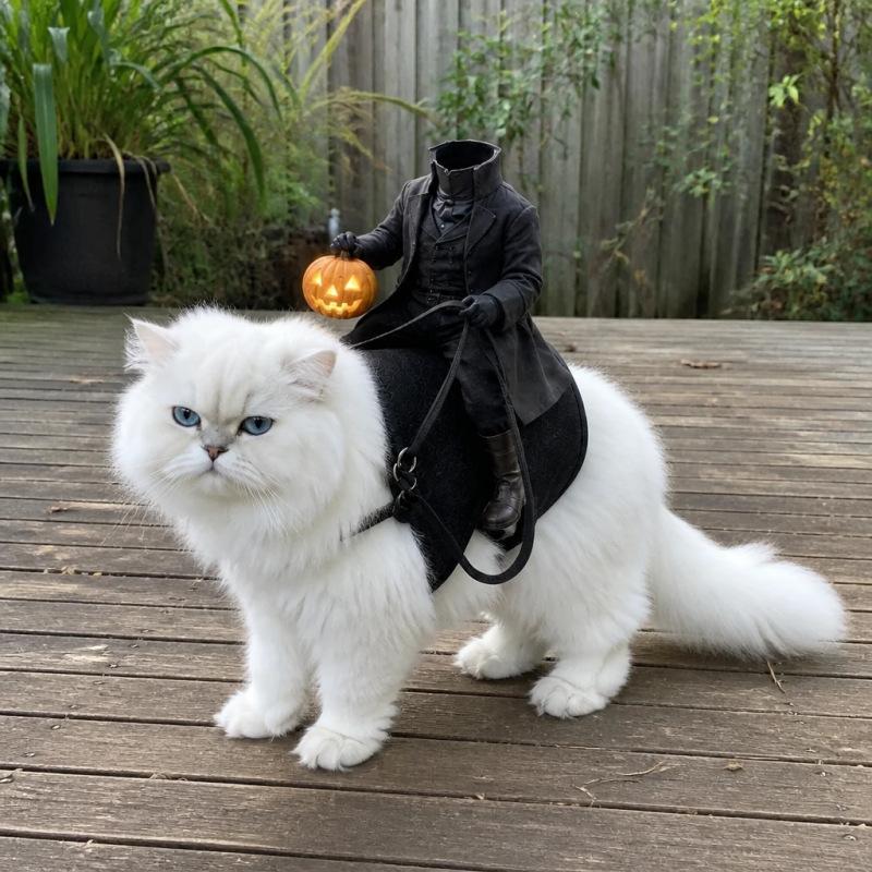 Halloweenový cosplay kostým pro mazlíčka Design 3D Bezhlavého jezdce Nastavitelný obleček pro kočky na domácí večírky
