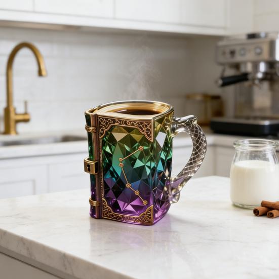 Buchförmige Kaffeetasse mit Geheimschloss Einzigartige Teetasse für Bibliophile für Heiße Kalte Getränke Dekoration für die Heimbibliothek Sammler Geschenke für Fantasy-Liebhaber