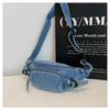 Damenmode Blau gewaschener Denim Hüfttasche Crossbody Brust Schultertasche Verstellbarer Riemen Reißverschlusstaschen Reise Sport