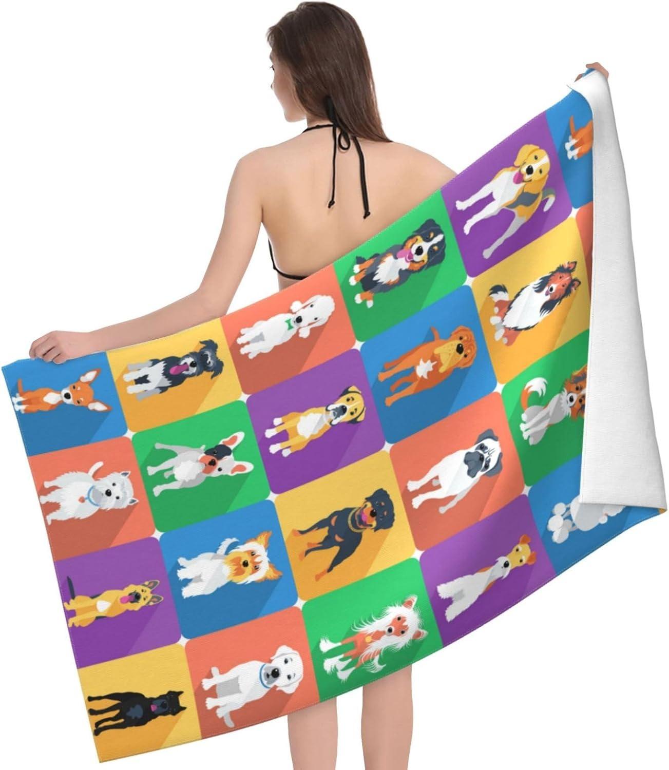 

Cute Dogs pattern Beach Towel for Family stuff friends Gifts Quick-Dry Towel For Bath Yoga Tourism Beach GYM Camping Swimming W40*H60(CM)