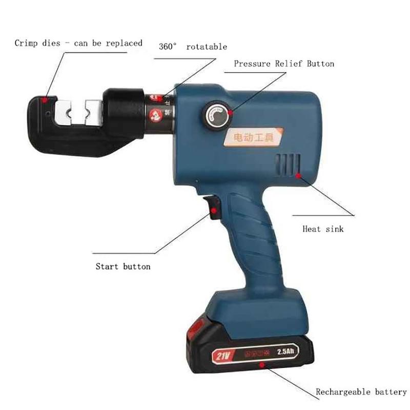 Protable Hydraulic Electric Crimping Tool with 8 Dies Rechargeable Lithium Battery Crimping Pliers 4-70mm² Electric Crimp Plier