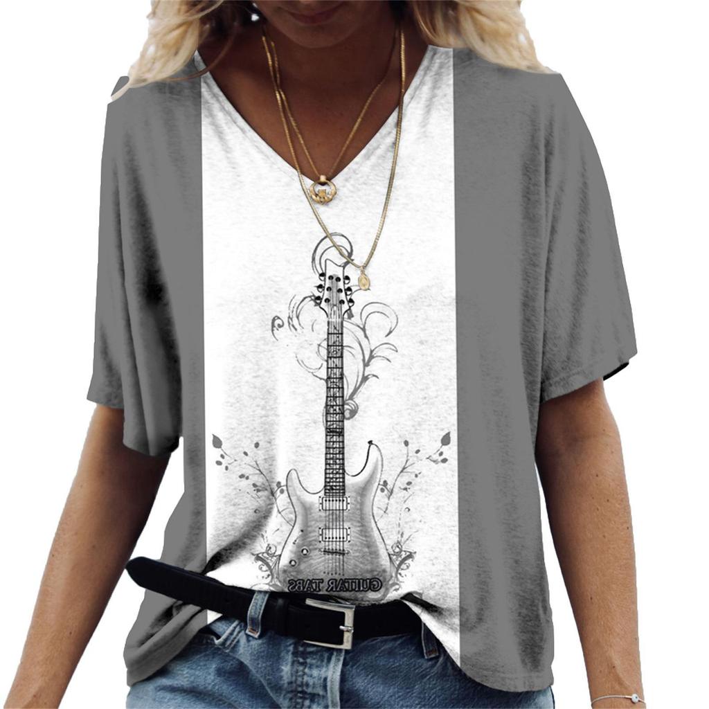 Rock Band Women's Short Sleeved T-shirt Casual Loose Party 3D Printed Short Sleeved V-neck T-shirts