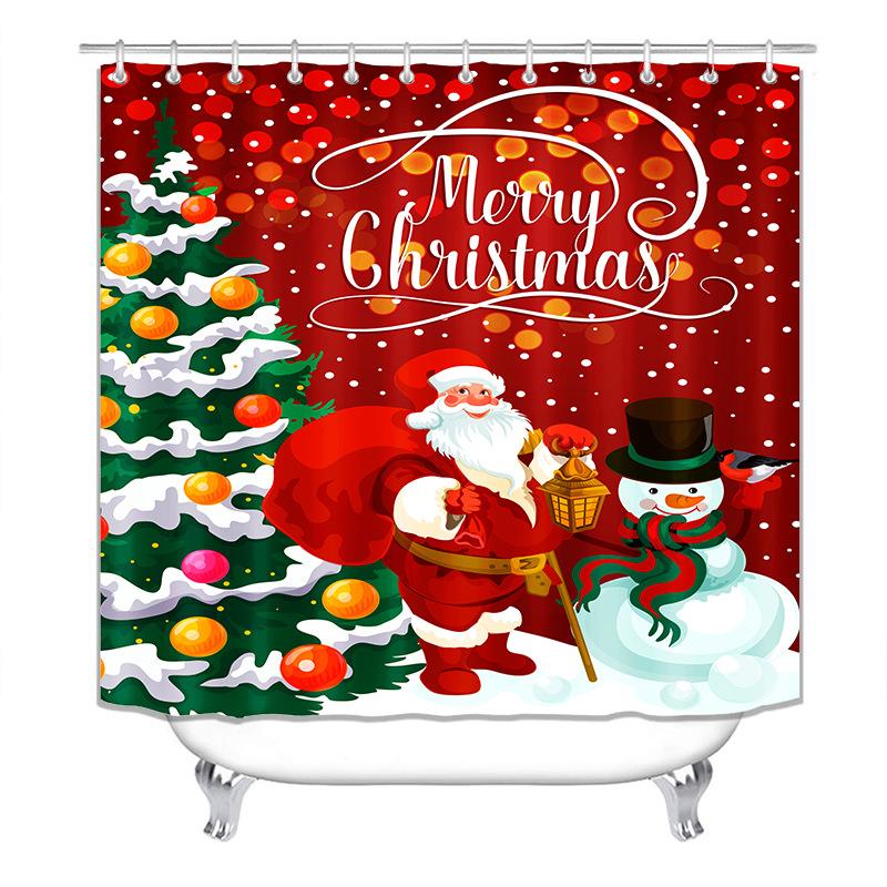 4pcs Christmas Snowman Waterproof Bathroom Curtain Non Slip Mat Set Thickened Mildew Resistant Shower Curtains for Holiday Decor