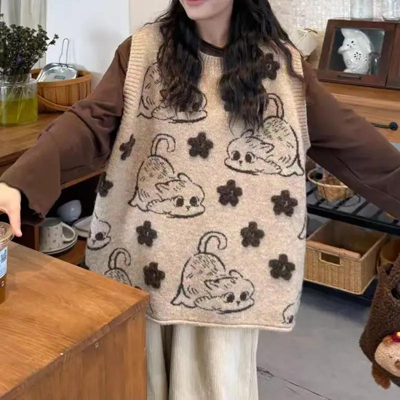 

Жилет для женщин, безрукавный свитер, топы, вязаный свитер-жилет, оверсайз, свободный, универсальный, повседневный, безрукавное пальто-жилет, топ XL