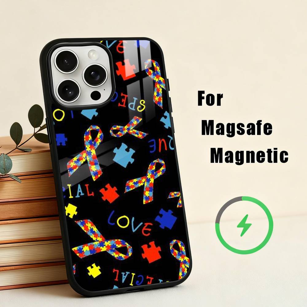 

Puzzle Art Support Autism Phone Case For iPhone17,16,15,14,13,12,11 Plus,For Magnetic Wireless Charge Cover iPhone14PRO
