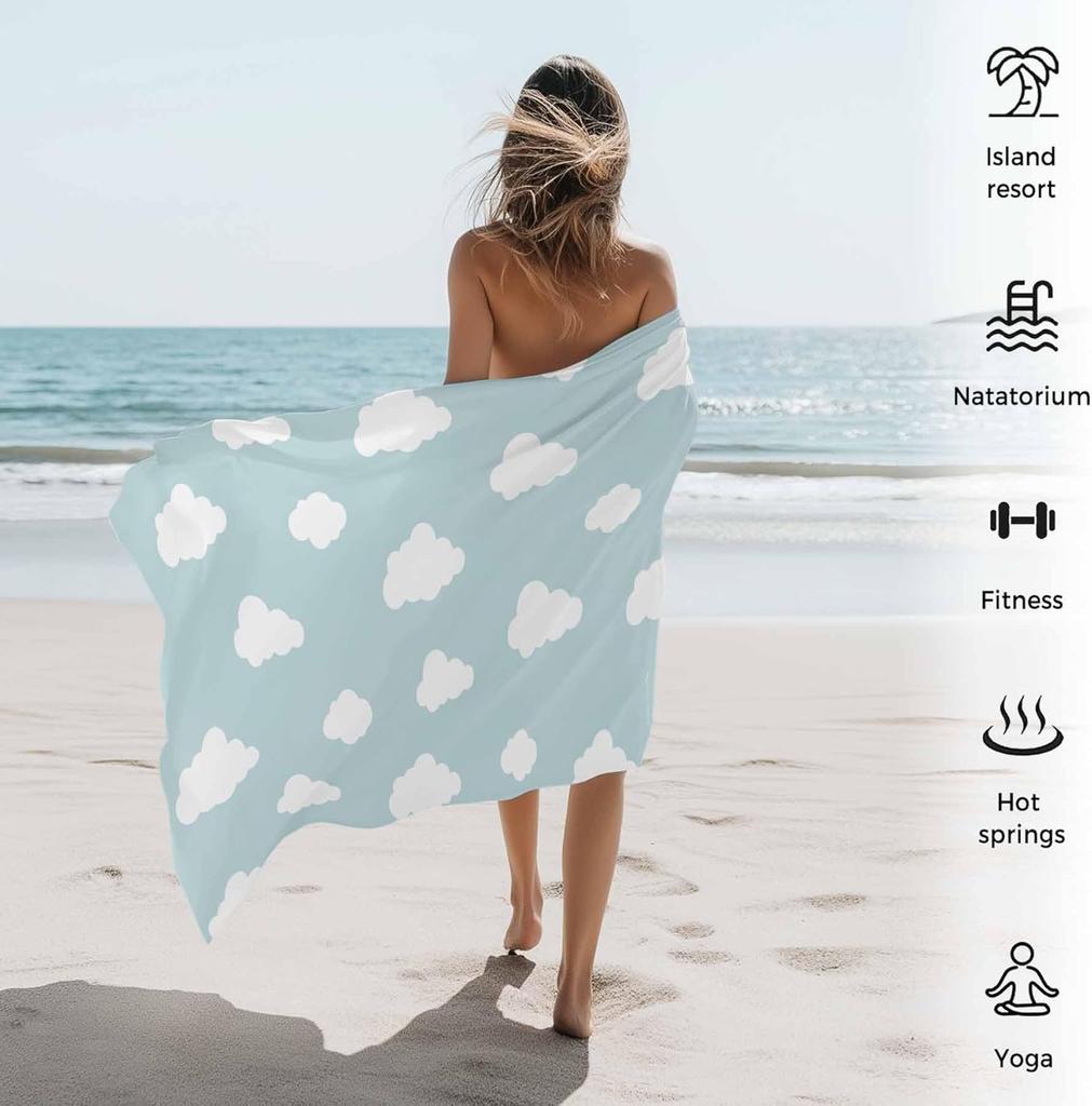 Strandtuch Blauer Himmel Badehandtücher Weißer Wolken Weich Saugfähig Strandtücher Groß Schnelltrocknend Leicht Camping Reise Yoga