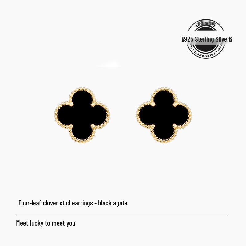 Mini náušnice puzety z mincovního stříbra S925 s jetelem a motýlkem s akcenty achátu a mušle pro ženy