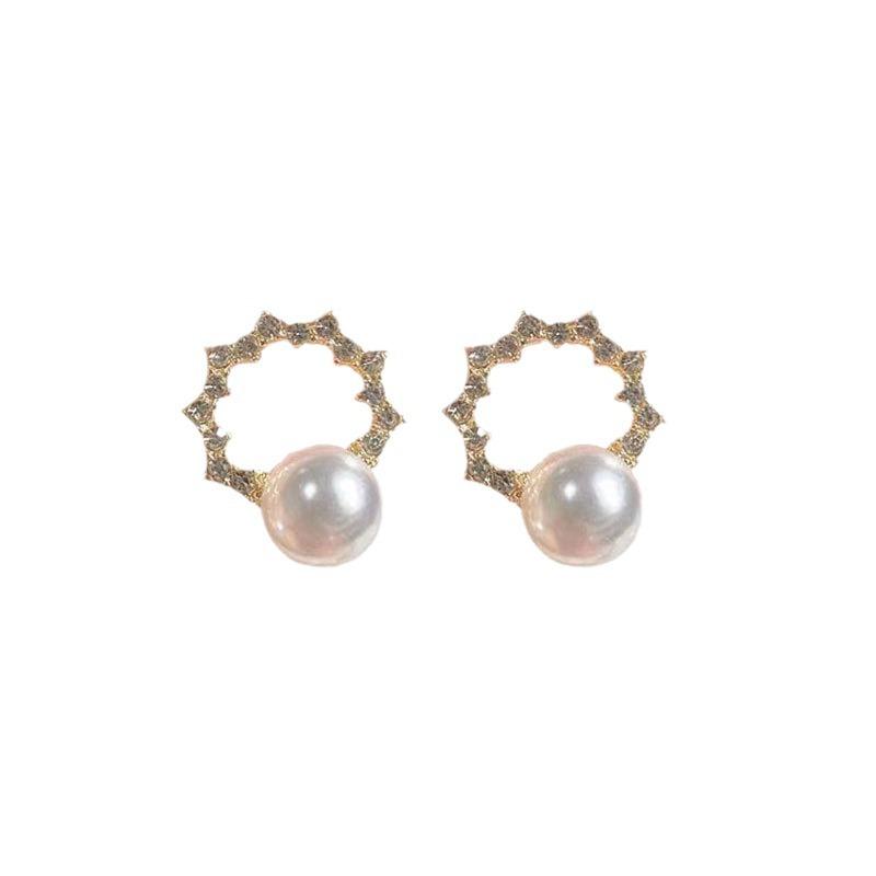 Sweet Temperament, Pearl Earrings for Women with High-end Sense, Diamond Circle