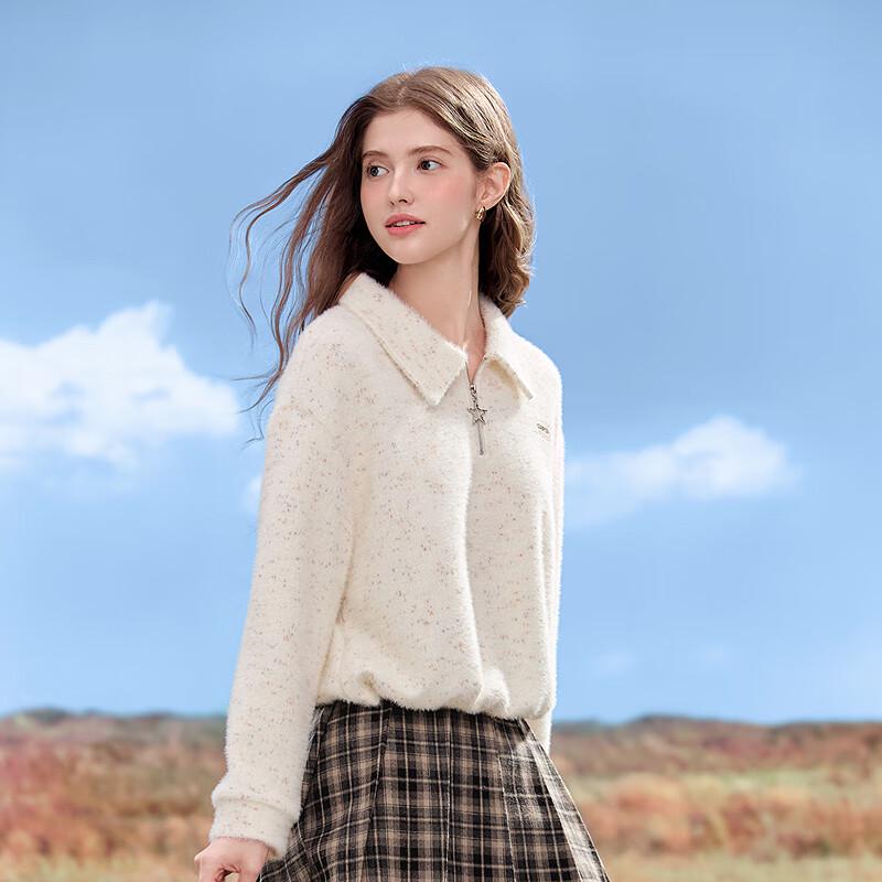 Betu Women's Autumn 2025 Half-Zip Speckled Plush Sweatshirt