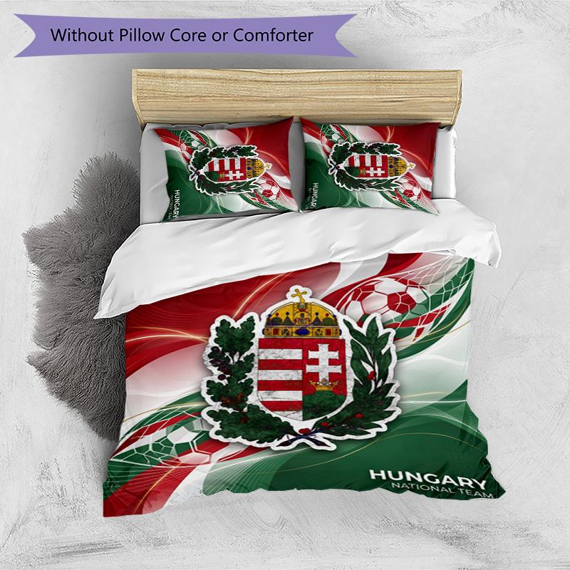 Set Biancheria da Letto Stampata Calcio Ungheria 3 Pezzi Copriletto Traspirante Accogliente come Regalo per Inaugurazione Casa o Festa