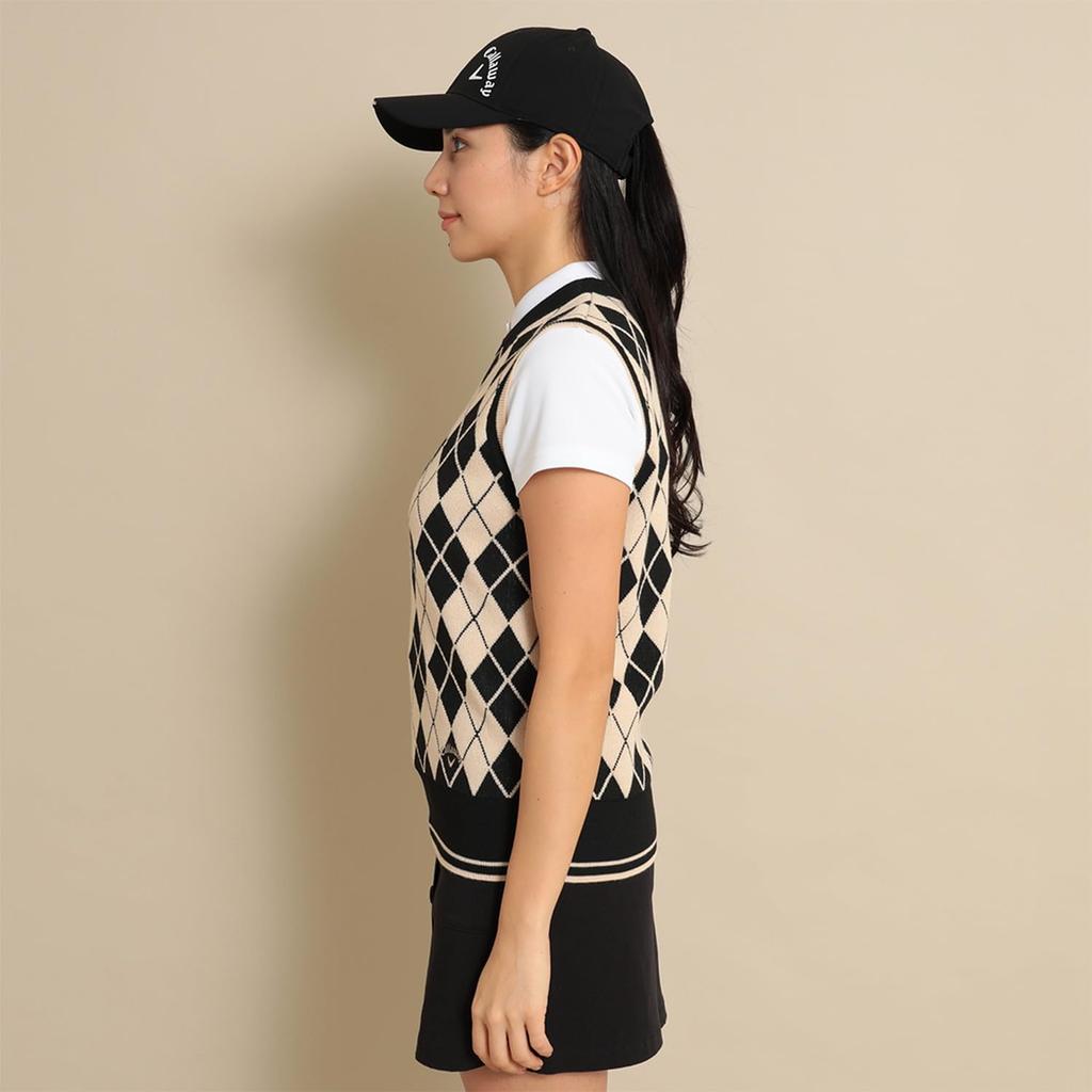 Callaway Crew Neck Knit Vest Logo Argyle Golf C24119202 LL Women's (Brand Pattern) / / 1010_Black