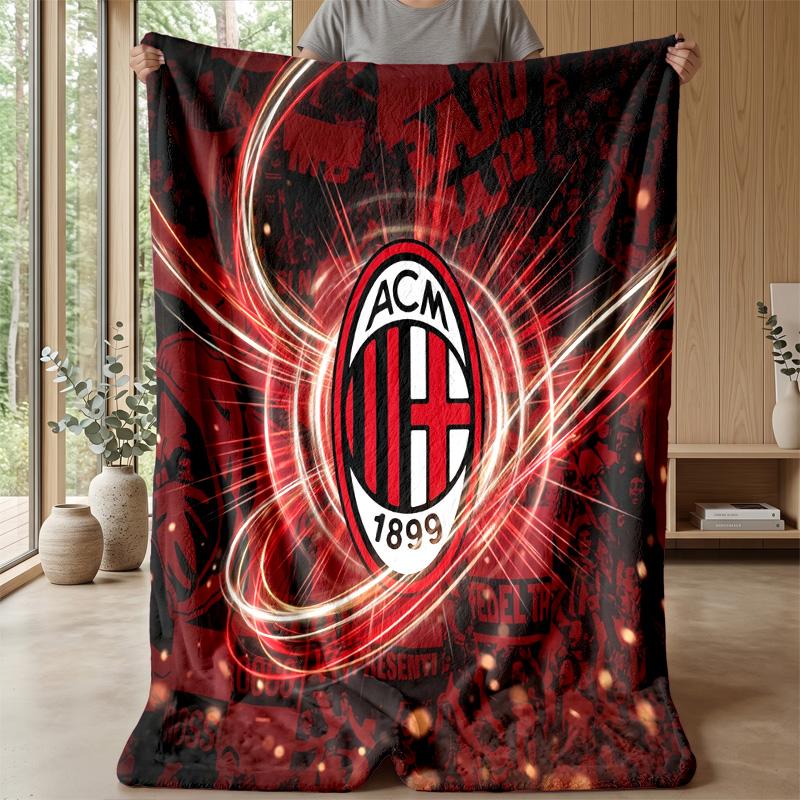 AC Milan Theme Blanket Soft Flannel Blanket Plush Throw Blanket Cozy Sofa Bed Blanket for Home Decor