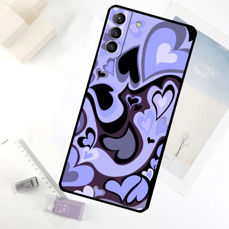 Brown Purple Hearts Swirl Pattern Phone Case For Samsung Galaxy S24 FE S23 Ultra S21 S22 S25 S26 Ultra S10 Plus S20 FE Cover