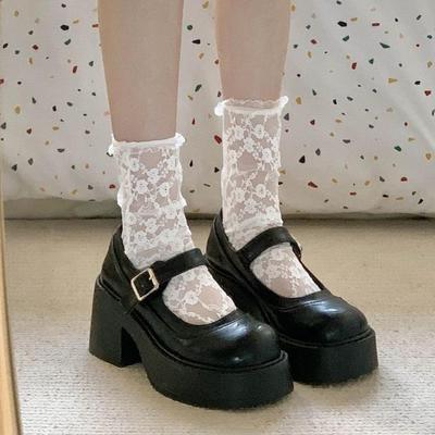 Dikke bodem Mary Jane hoge hakken dames lente herfst ondiepe gerimpelde preppy stijl studenten schoenen leren schoenen