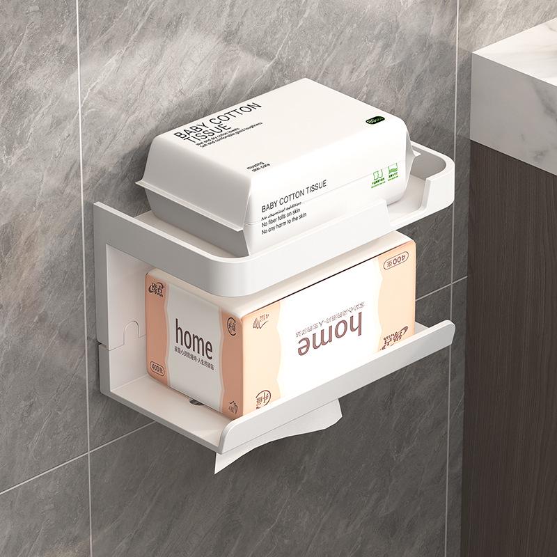 Wall-Mounted No-Punch Bathroom Tissue and Towel Holder