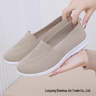Women's Breathable Flyknit Slip-On Flat Shoes, Plus Size, Casual Spring Style