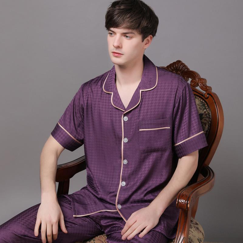 2022 Summer Ice Silk Couple Pajamas Set - Short Sleeve & Long Pants for Men & Women