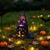 Dark Atmosphere Night Light Solar Witch Statue with Glowing Cauldron, Outdoor Halloween Garden Light, Party Decorations Resin Decorative Figurine for