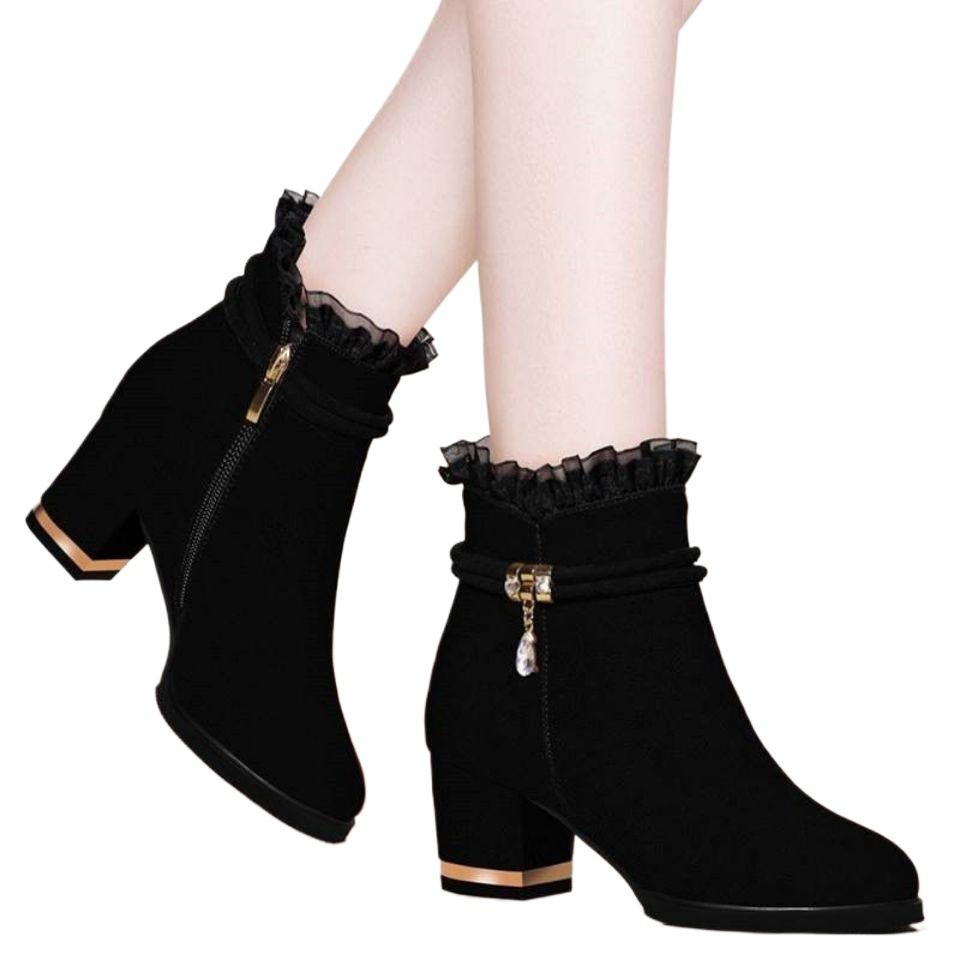Thickened short boots women's thick heel 2025 autumn and winter warm Internet celebrity women's shoes non-slip versatile high heels velvet women