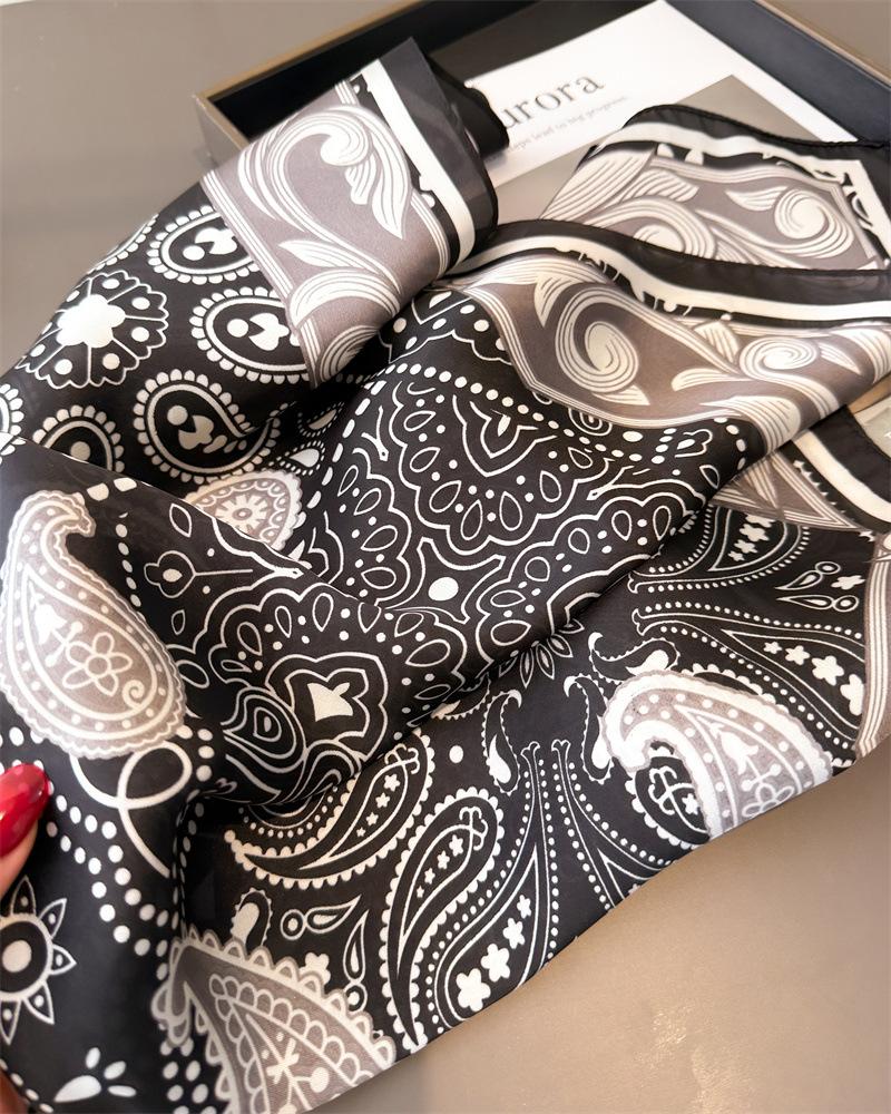Luxury Paisley Print Shawl Square Scarf for Women Soft Satin Wraps Neckerchief Female Hair Bands Ribbon Headband Bandana