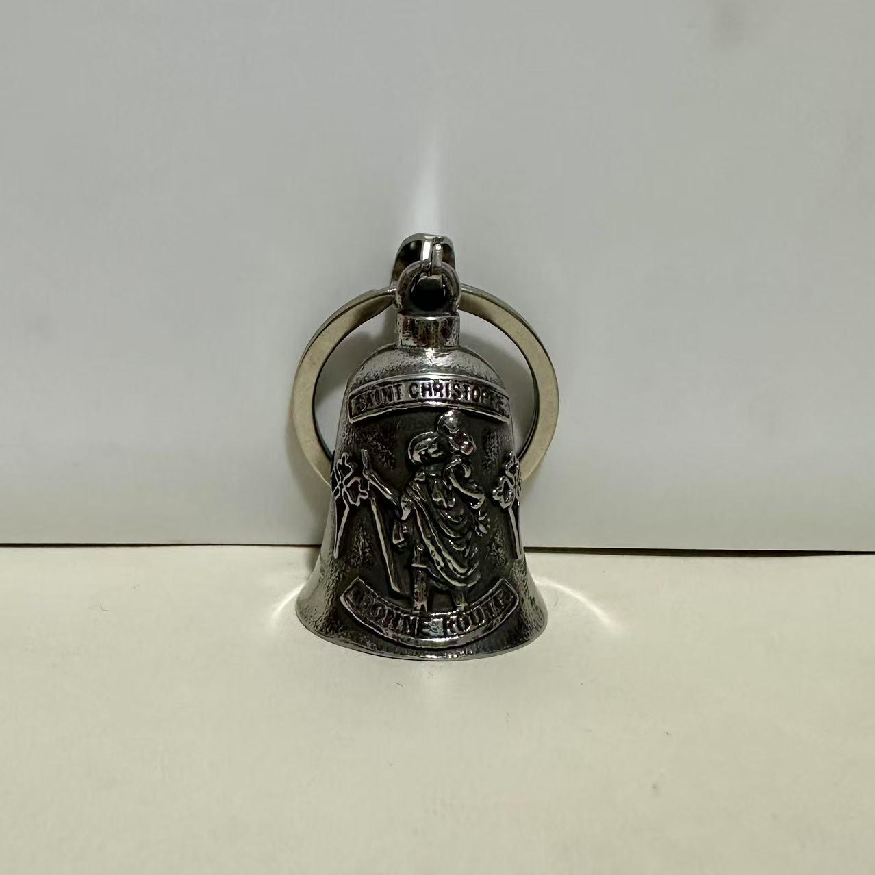 Saint Christopher Punk Motorrad Kreuz Glocke Schlüsselanhänger gray