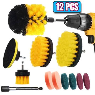12/4 Pcs Electric Drill Brush Kit Scrubber Cleaning Brush for Carpet Glass Car Kitchen Bathroom Toilet Cleaning Tools Household
