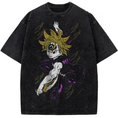 Anime The Seven Deadly Sins Meliodas Printed Tee Men Women Washed Cotton Tshirts Short Sleeve Vintage T Shirt Harajuku Tshirt