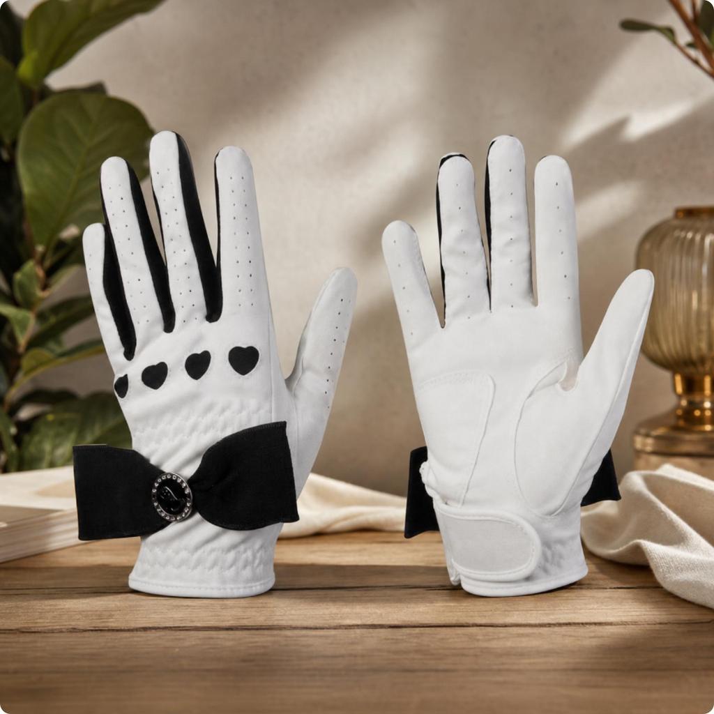 Enhanced Grip Golf Gloves with Bow Snug-Fit Microfiber Comfortable