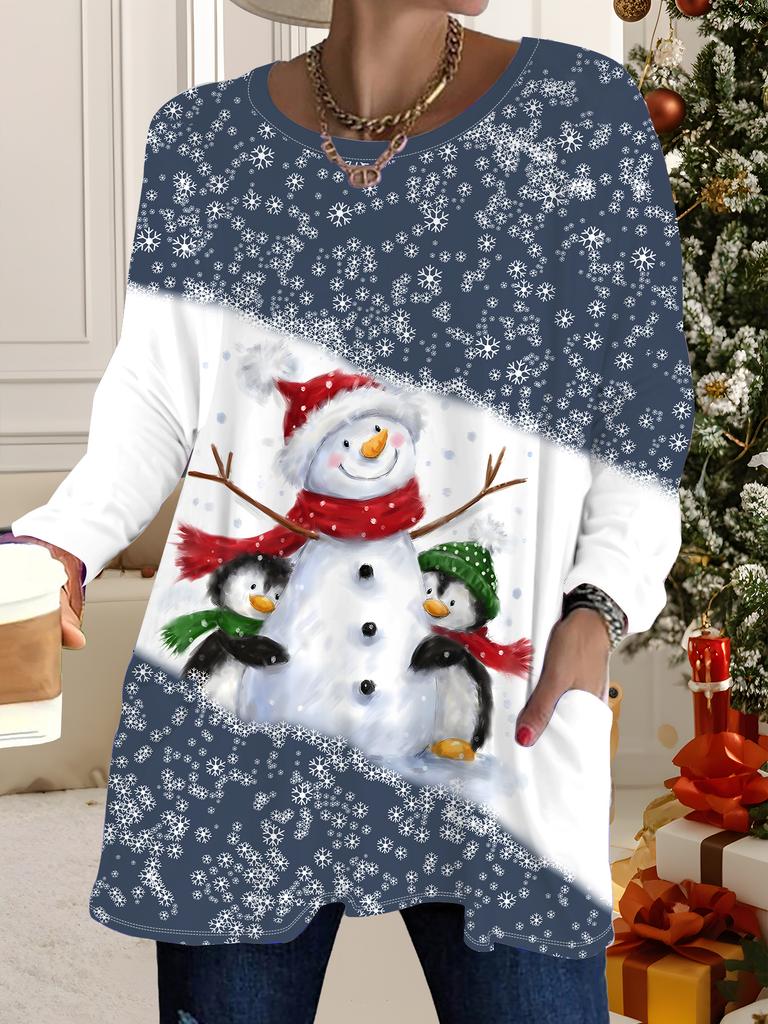 2025 Autumn Winter New Plus Size Women's Tops, Christmas 3D Print Fashion Crew Neck Long Sleeve T-Shirts