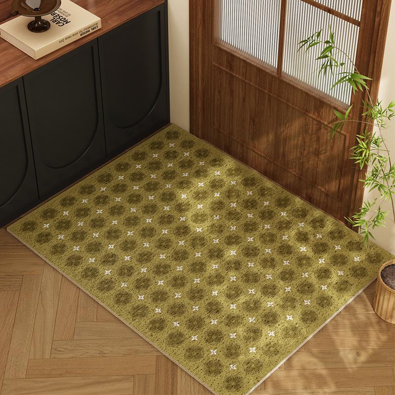 French Vintage Green Silk Doormat: Dirt & Wear-Resistant, Non-Slip Entrance Rug for Indoor/Outdoor Use