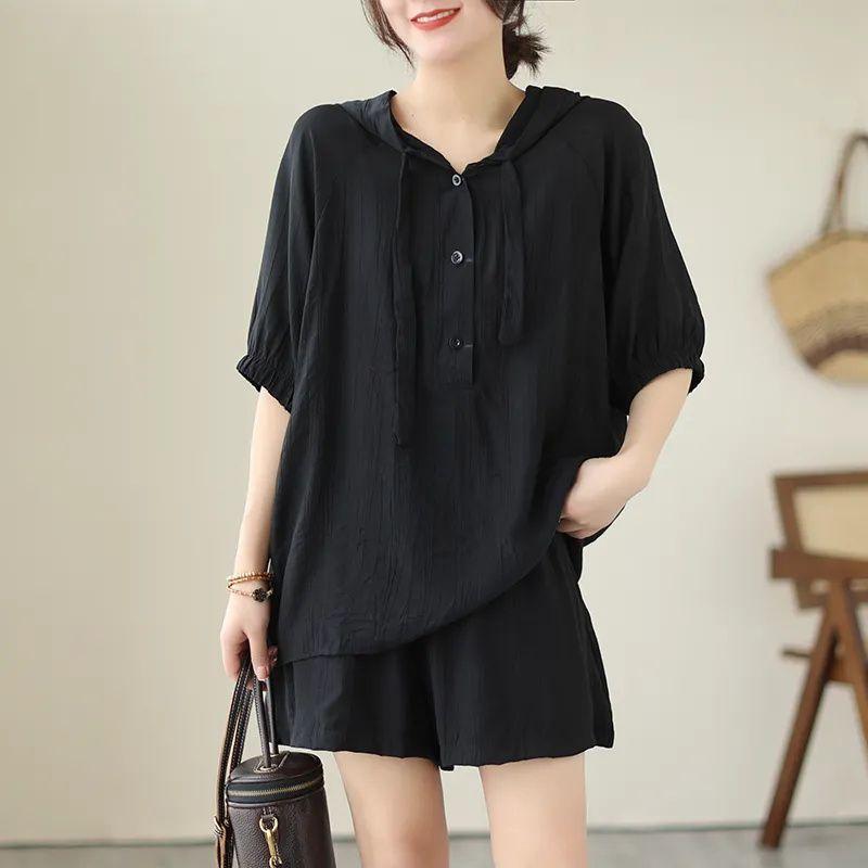 Модный хлопково-льняной комплект из двух предметов для женщин, летний повседневный, шорты и топ, ансамбль S