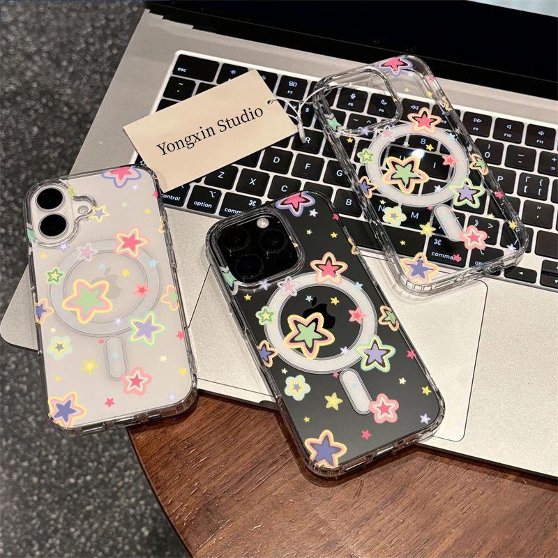 Colorful Stars Cartoon Acrylic Phone Case for Apple 11, 12, 13 Pro, 14, 15, 16, 17 Pro Max