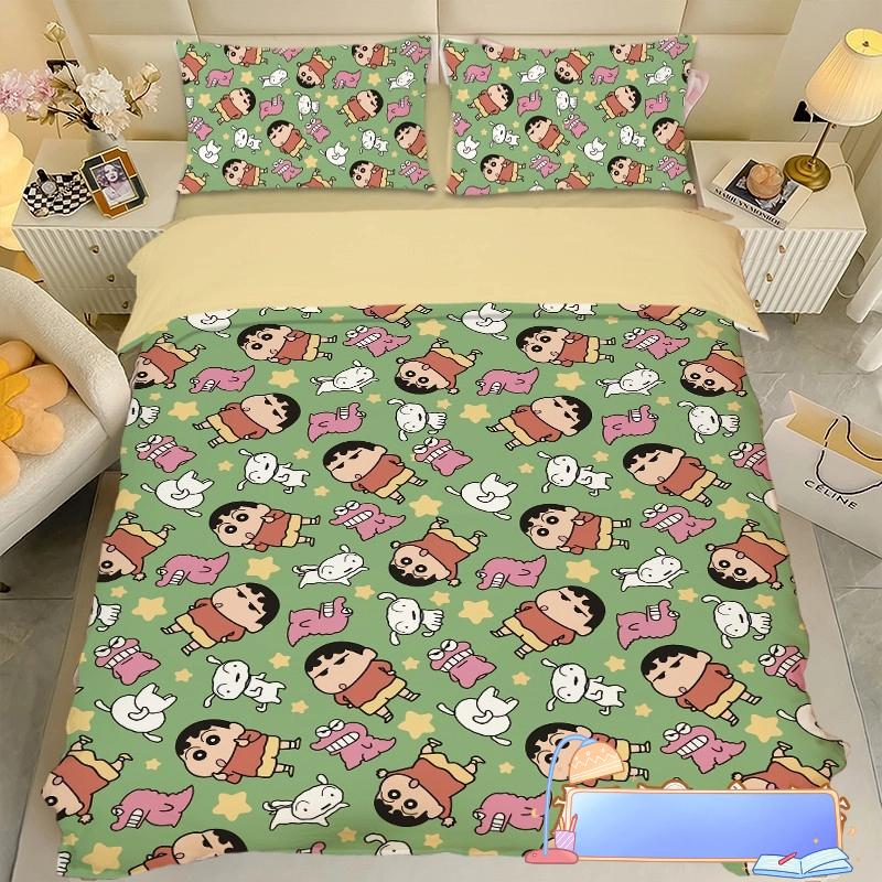 Boy Girl Crayon Shin-chan Bedding Set Pillowcase 2/3/pcs Shin-chan Duvet Cover Adult Children Gift Single Double Large Size