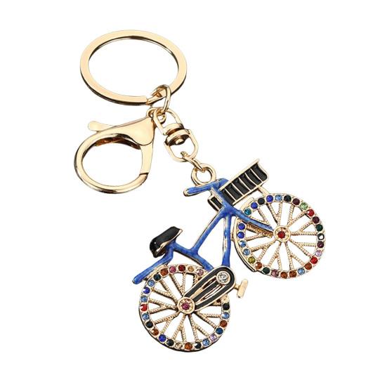 Keychain Pendant Sparkling Rhinestones Bicycle Design Zinc Alloy Key Chain with Lobster Clasp Electroplated Key Holder Backpack Car Accessory