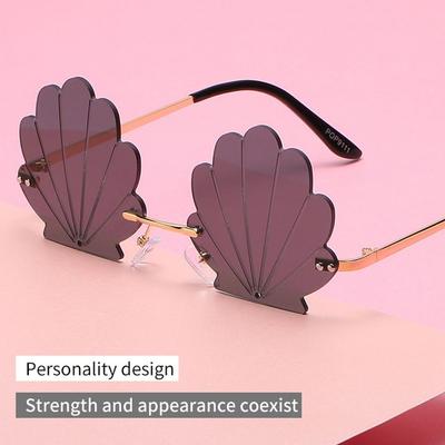 Coque de Protection UV Lunettes de Soleil Sans Monture Forme Coquillage Forme Fleur Unique Lunettes de Soleil Métalliques Mode Lunettes Amusantes
