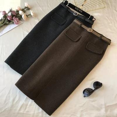 Elegancka Moda Wełniana Damska Nowa Stylowa Rozcięcie Odzież Wierzchnia Średniej Długości Zimowa Gruba Spódnica