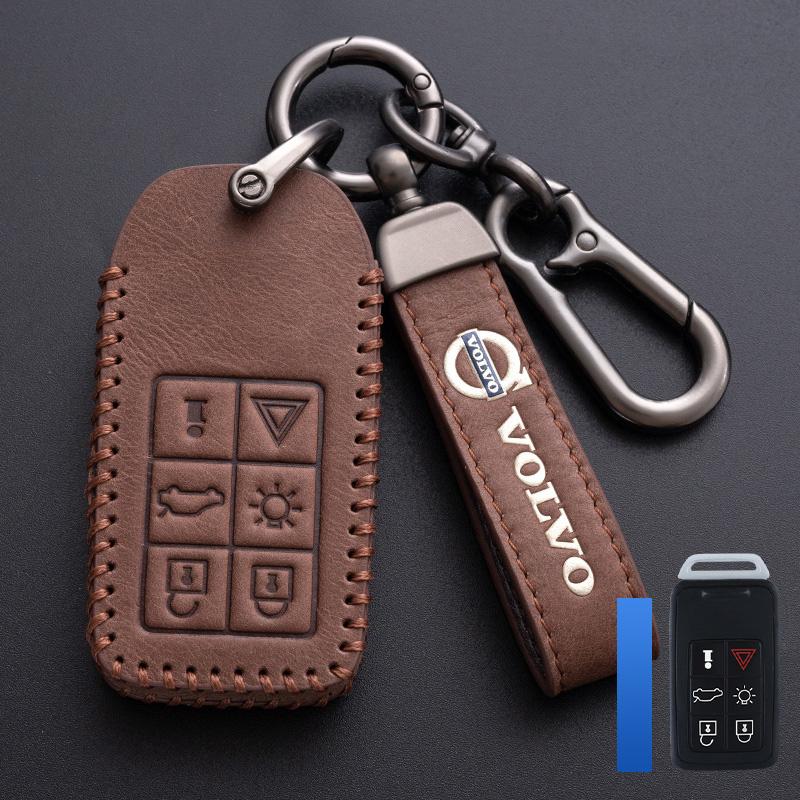 Leather Car Key Remote Cover Full Case For Volvo S60 S80 V60 XC60 XC70 S60L V40 XC90 Auto Keychain Protection Accessories Ring