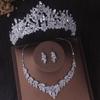 Luxury Silver Color Crystal Water Drop Bridal Jewelry Sets Rhinestone Tiaras Crown Necklace Earrings Wedding Dubai Jewelry Set