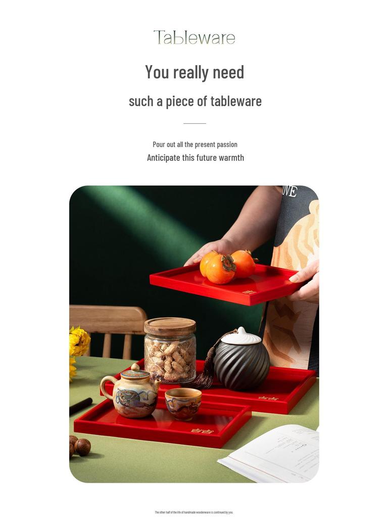 Massivholz Retro Rote Doppel-Glück Schale - Hochzeits-Teeservice & Neujahrs-Trockenfrucht-Platte